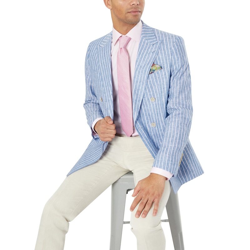 Tallia Mens Slim Fit Linen Sport Coat Bluepink 42L