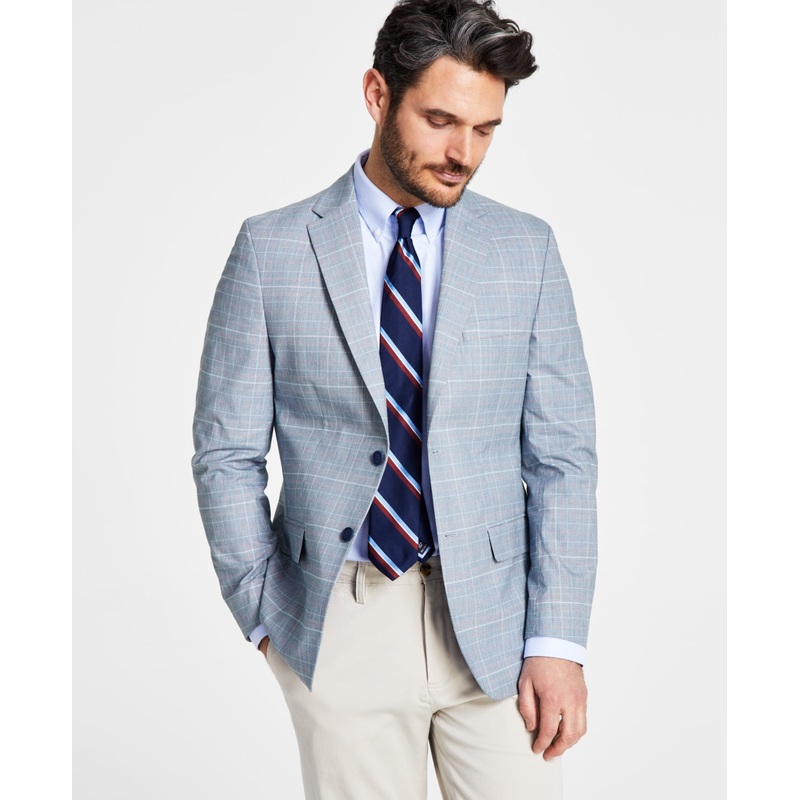 Tommy Hilfiger Modern-Fit Blazer Plaid Blue Red 44L