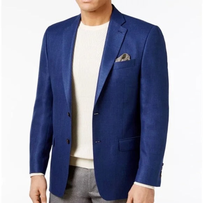 Lauren by Ralph Lauren Mens Sharkskin Regular Fit Sport Coat 36R Bright Navy