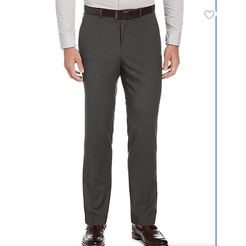 Perry Ellis Portfolio Mens Slim-Fit Plaid Performance Dress Pants 31 X 32 Grey