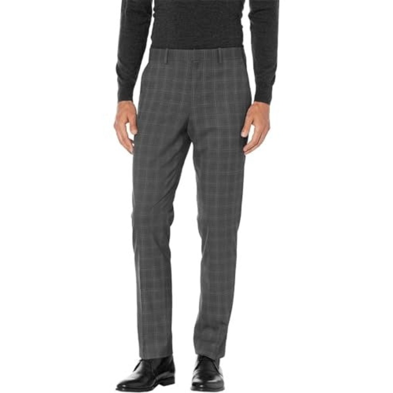 Perry Ellis Portfolio Mens Slim-Fit Plaid Performance Dress Pants 32 X 32 Grey