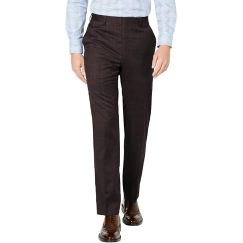 Perry Ellis Portfolio Mens Slim Fit Windowpane Dress Pants 32 x 32 Port Red