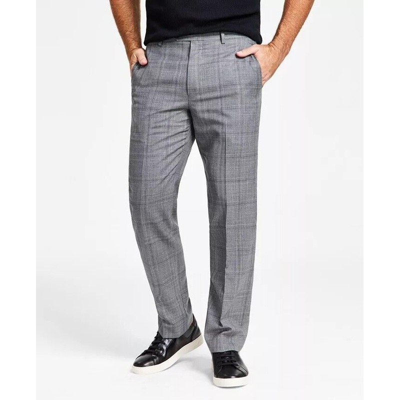 Ralph Lauren Men's Classic Fit Wool Light Grey Plaid Dress Pants 32 x 32