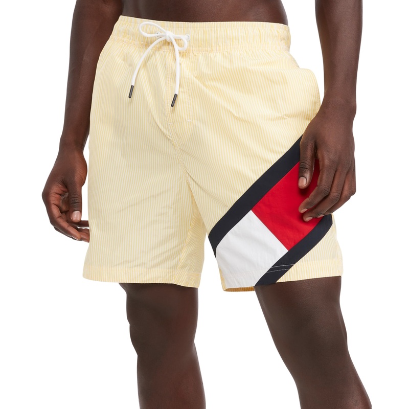 Tommy Hilfiger Men's Ithaca Striped Drawstring 7" Swim Trunks Vivid Yellow 2XL
