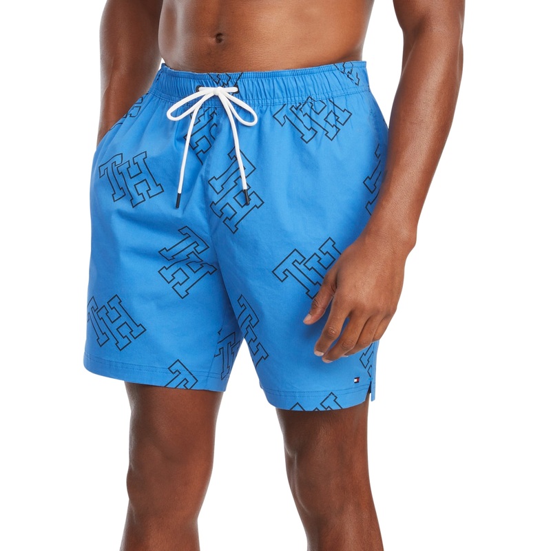 Tommy Hilfiger Mens Swim Trunks Allover Monogram Print 2XL Blue