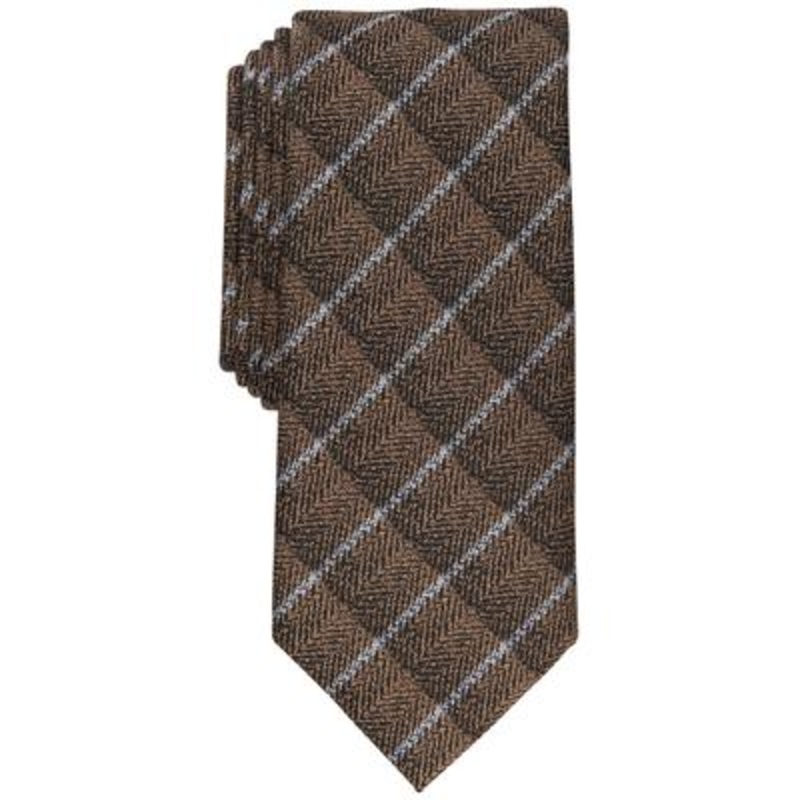 Alfani Mens Slim Tie Taupe Abstract Check OS