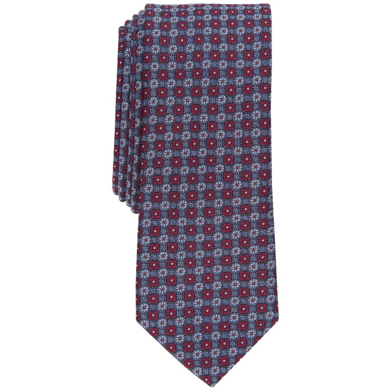 Bar III Mens Daisey Tie Skinny Floral Red Necktie One Size
