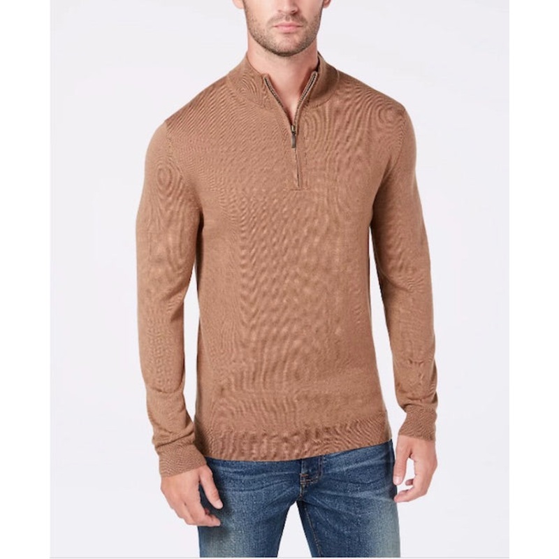 CLUB ROOM Mens QuarterZip Merino Wool Blend Sweater Brown Large