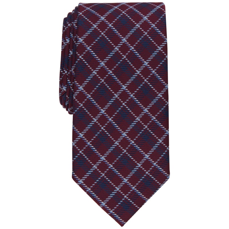Club Room Mens Rivington Plaid Tie Burgundy Red One Size Necktie