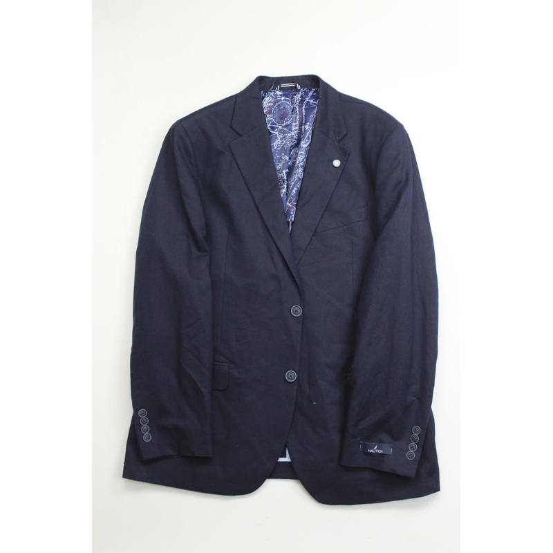 Nautica Mens Modern Fit Linen Sport Coat Blazer 42S Navy Blue