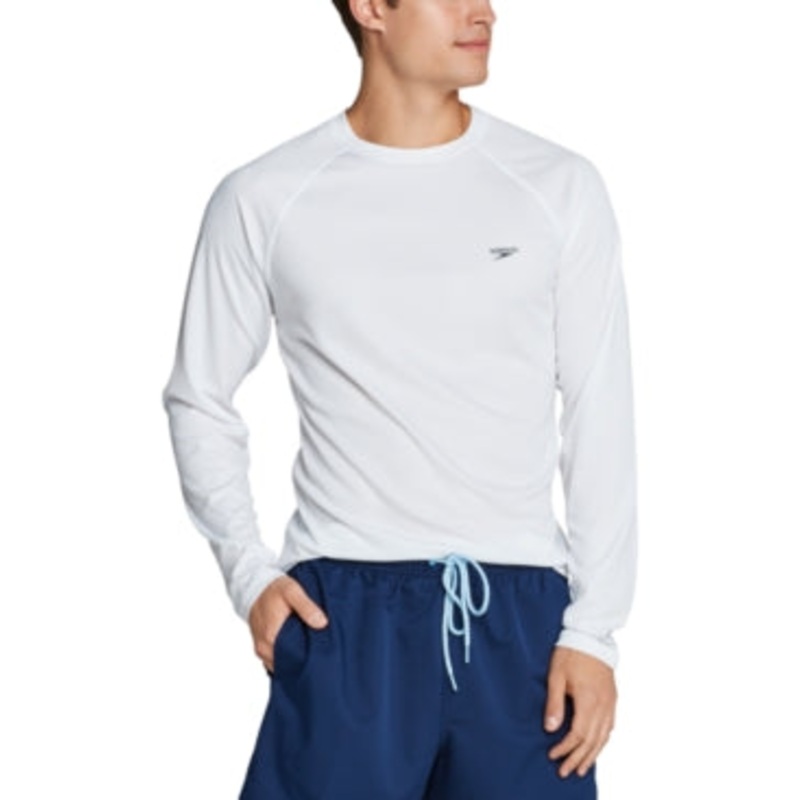Speedo Men's Long Sleeve Swim T Shirt White Large