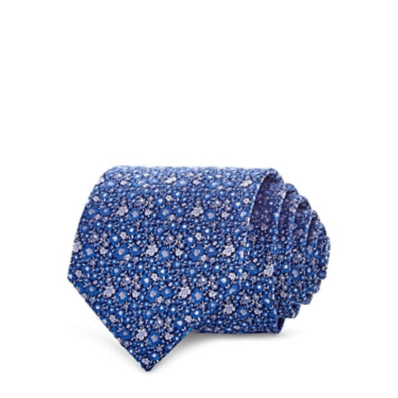 The Men's Store at Bloomingdales Mens Floral Silk Classic Tie Blue