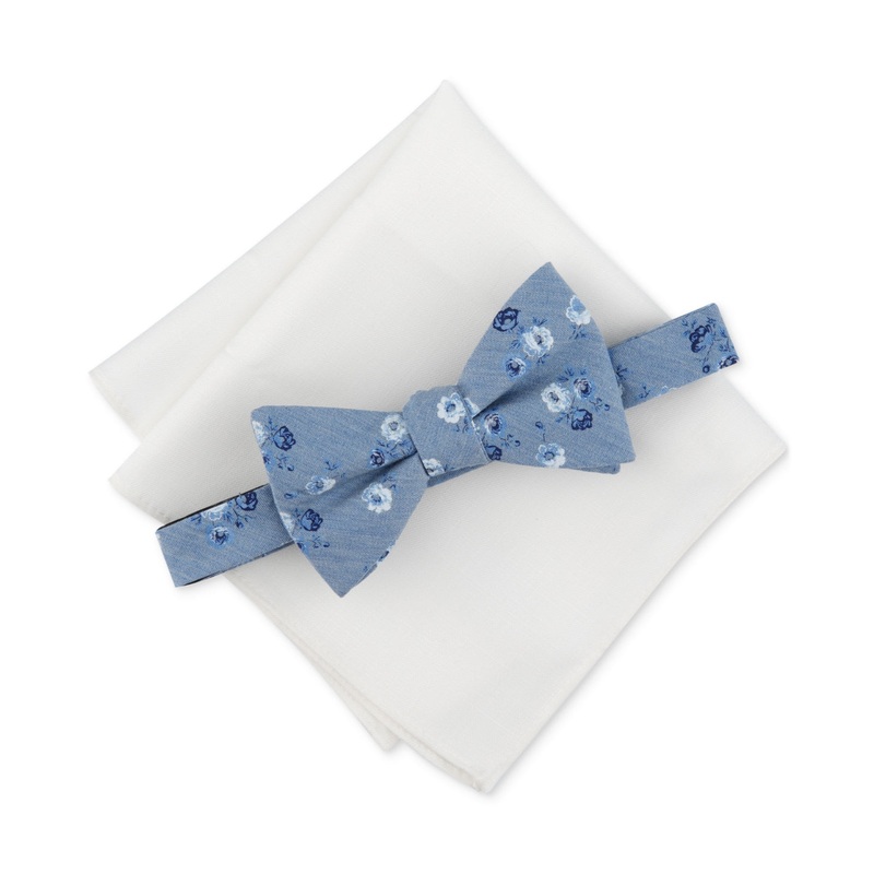 Bar III Mens Aston Floral Bow Tie Denim Blue One Size Necktie