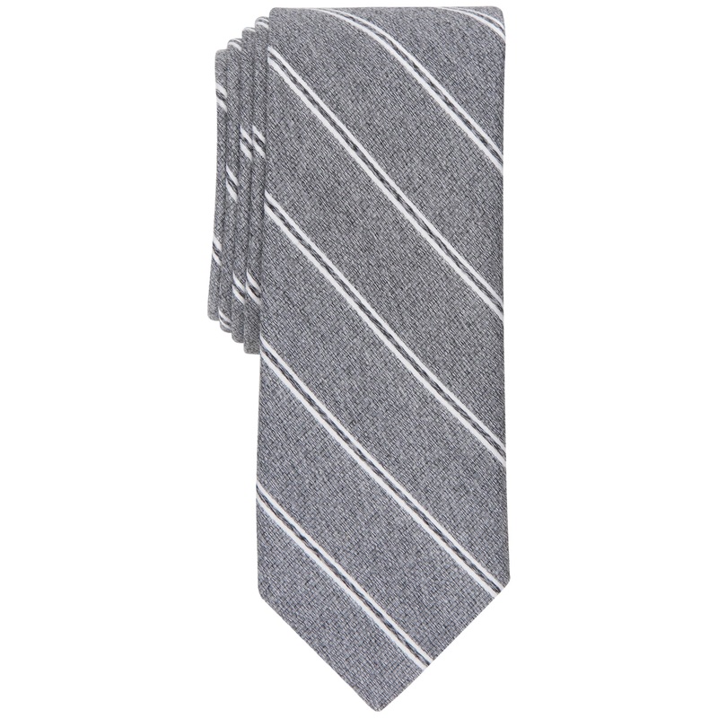 Bar III Mens Richardson Stripe Tie Charcoal Necktie