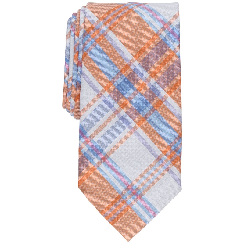 Club Room Men's Necktie Newbern Plaid Orange Blue Tie OS