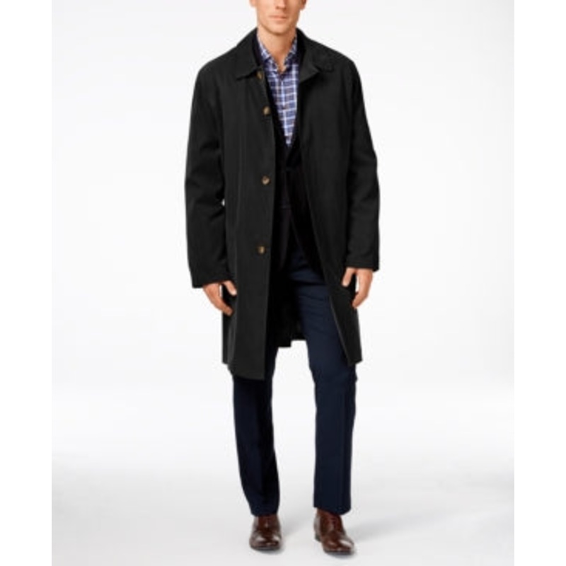 London Fog Mens Classic fit Raincoat Coat 38 S Black Solid
