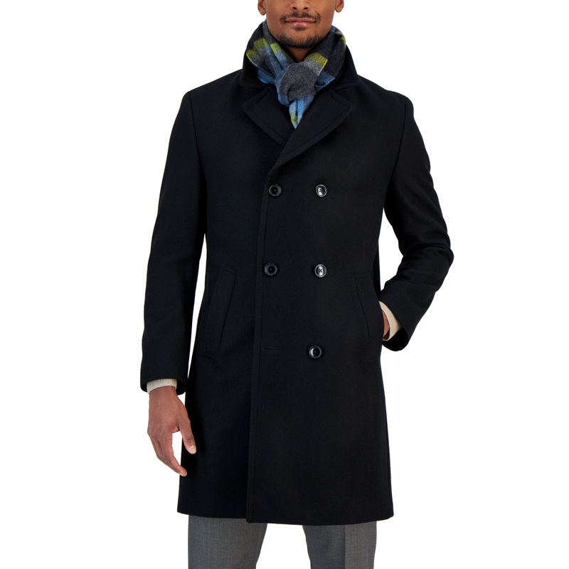 Nautica Mens Classic fit Double Breasted Overcoat Coat 44 R Black Solid