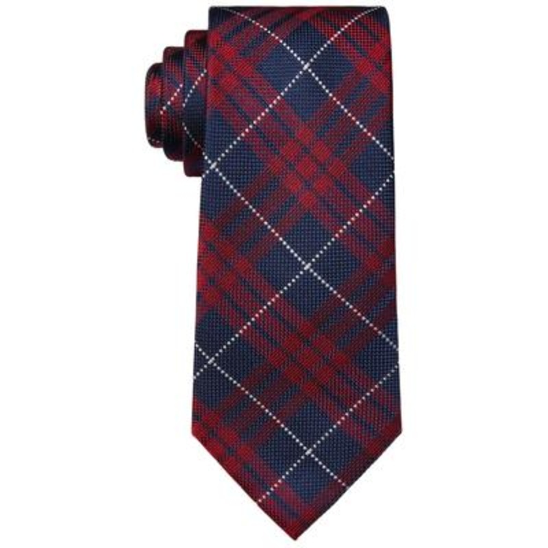TOMMY HILFIGER Men's Classic Design Westport Plaid Red Tie ONE SIZE