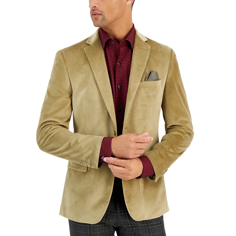 Alfani Mens Slim fit Sport Coat Blazer 36 R Beige Solid